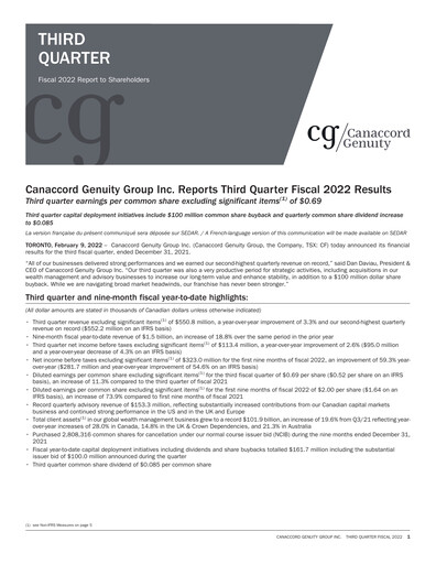 Miniature Canaccord Genuity Group Rapport trimestriel 2022-q3