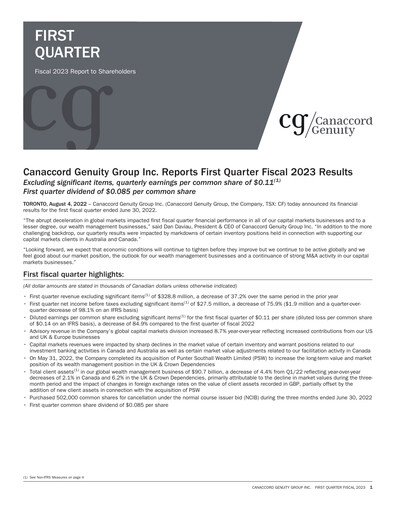 Miniature Canaccord Genuity Group Rapport trimestriel 2023-q1