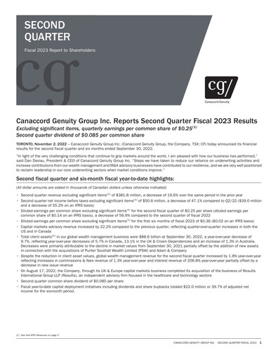 Miniature Canaccord Genuity Group Rapport trimestriel 2023-q2