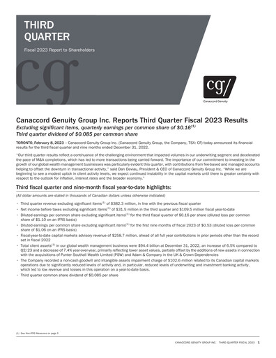 Miniature Canaccord Genuity Group Rapport trimestriel 2023-q3