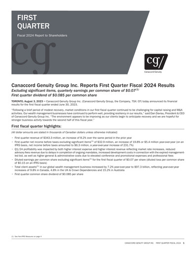 Miniature Canaccord Genuity Group Rapport trimestriel 2024-q1