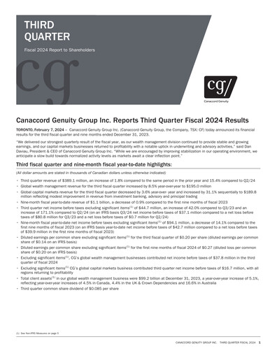 Miniature Canaccord Genuity Group Rapport trimestriel 2024-q3