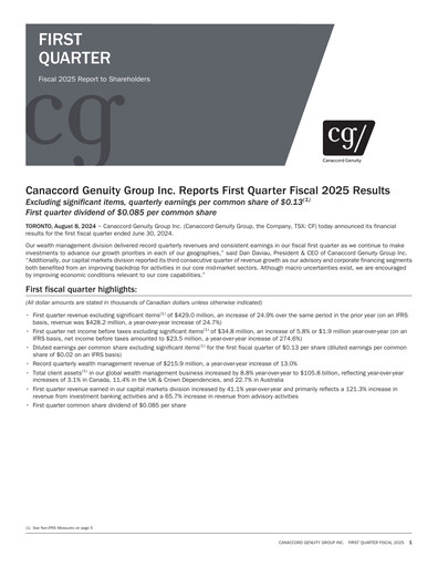 Miniature Canaccord Genuity Group Rapport trimestriel 2025-q1