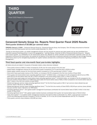 Miniature Canaccord Genuity Group Rapport trimestriel 2025-q3