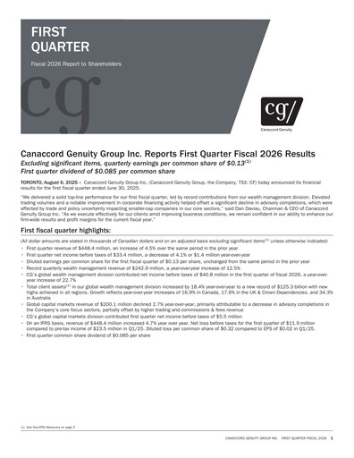 Miniature Canaccord Genuity Group Rapport trimestriel 2026-q1