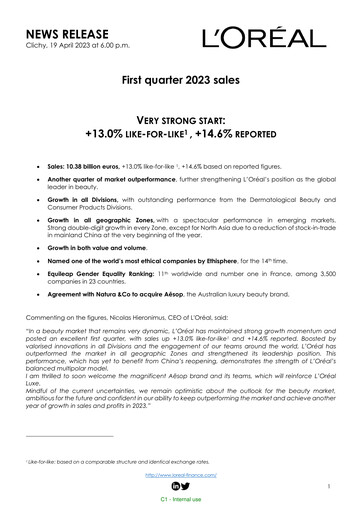 Vorschaubild L'Oréal Quartalsbericht 2023-q1