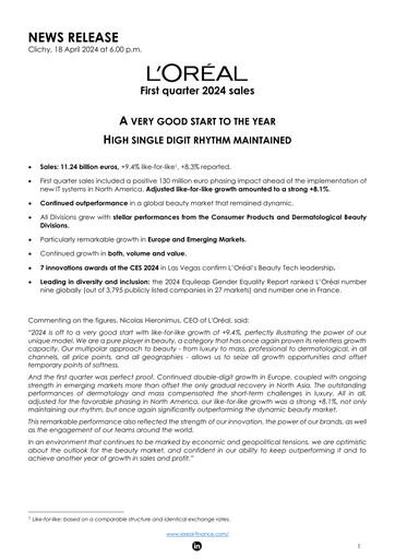 Vorschaubild L'Oréal Quartalsbericht 2024-q1