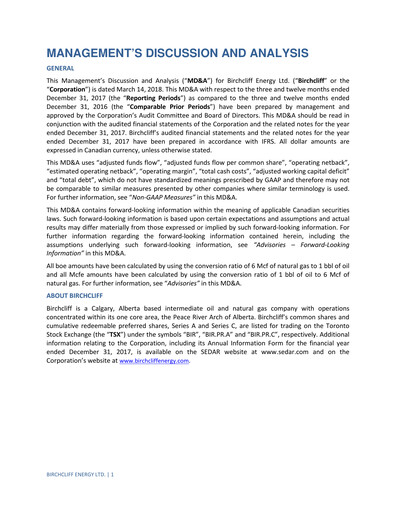 Thumbnail Birchcliff Energy Financial Report 2017