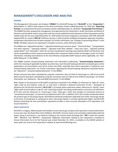 Thumbnail Birchcliff Energy Financial Report 2019