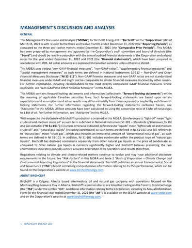 Thumbnail Birchcliff Energy Financial Report 2022