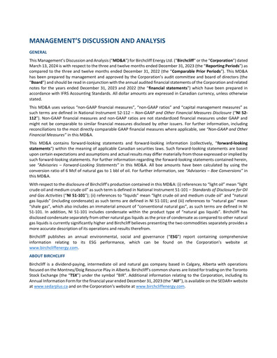 Thumbnail Birchcliff Energy Financial Report 2023