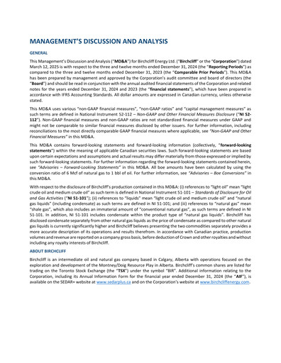Thumbnail Birchcliff Energy Financial Report 2024