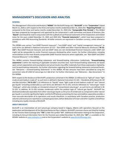 Thumbnail Birchcliff Energy Financial Report 2025