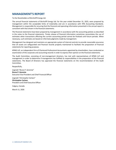 Thumbnail Birchcliff Energy Financial Statement 2025