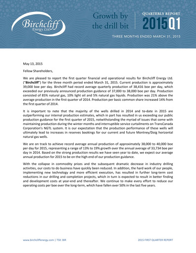 Thumbnail Birchcliff Energy Quarterly Report 2015-q1