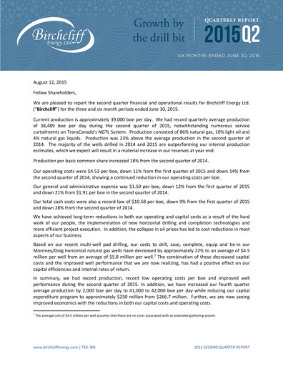 Thumbnail Birchcliff Energy Quarterly Report 2015-q2