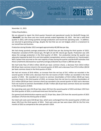 Thumbnail Birchcliff Energy Quarterly Report 2015-q3