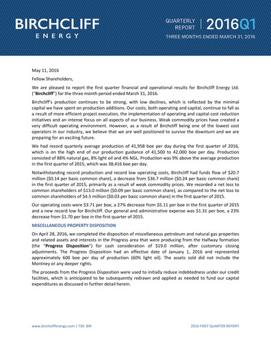 Thumbnail Birchcliff Energy Quarterly Report 2016-q1