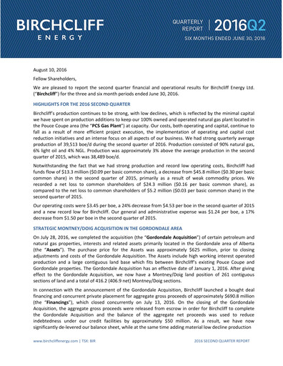 Thumbnail Birchcliff Energy Quarterly Report 2016-q2