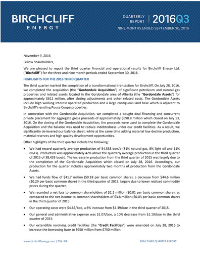 Thumbnail Birchcliff Energy Quarterly Report 2016-q3