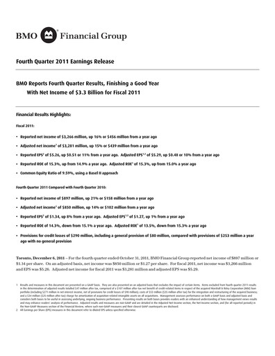 Thumbnail Bank of Montreal
 Financial Statement 2011