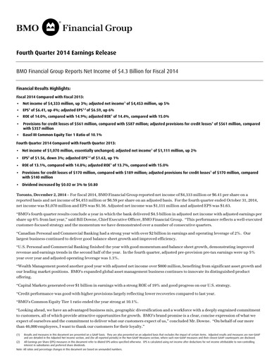 Thumbnail Bank of Montreal
 Financial Statement 2014