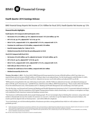 Thumbnail Bank of Montreal
 Financial Statement 2015