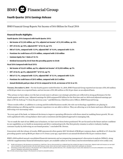 Thumbnail Bank of Montreal
 Financial Statement 2016