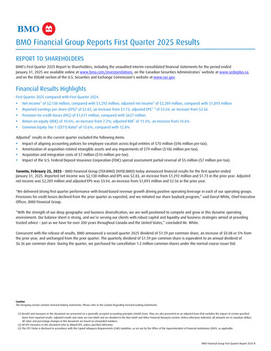 Miniature Bank of Montreal
 Rapport trimestriel 2025-q1