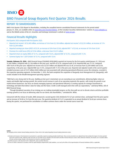 Miniature Bank of Montreal
 Rapport trimestriel 2026-q1