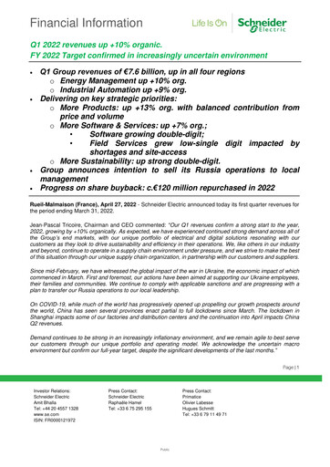 Miniature Schneider Electric Rapport trimestriel 2022-q1