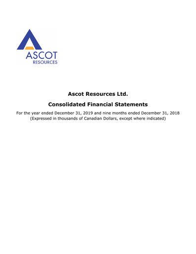 Thumbnail Ascot Resources Financial Statement 2019