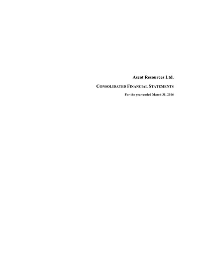 Thumbnail Ascot Resources Financial Statement fy2016