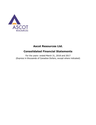 Thumbnail Ascot Resources Financial Statement fy2018