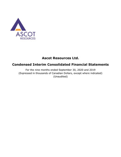 Thumbnail Ascot Resources Quarterly Report 2020-q3