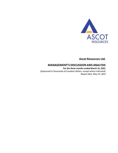 Vorschaubild Ascot Resources Quartalsbericht 2021-q1