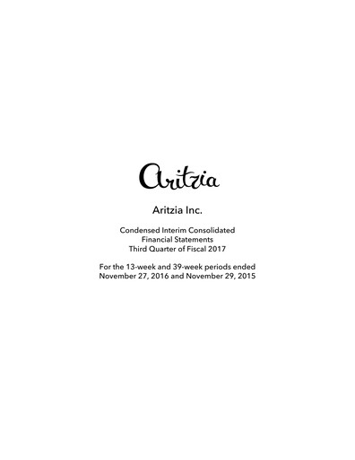 Thumbnail Aritzia Quarterly Report 2017-q3