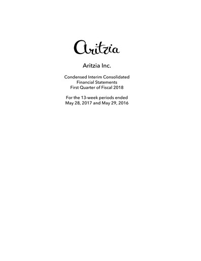 Thumbnail Aritzia Quarterly Report 2018-q1