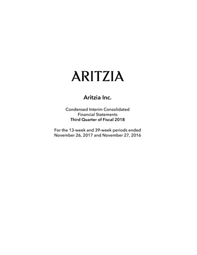 Thumbnail Aritzia Quarterly Report 2018-q3