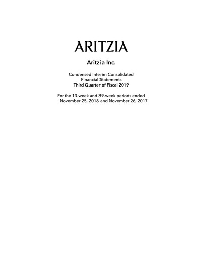Thumbnail Aritzia Quarterly Report 2019-q3