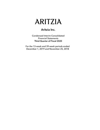 Thumbnail Aritzia Quarterly Report 2020-q3