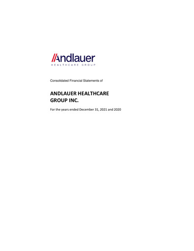 Thumbnail Andlauer Healthcare Group Financial Statement 2021