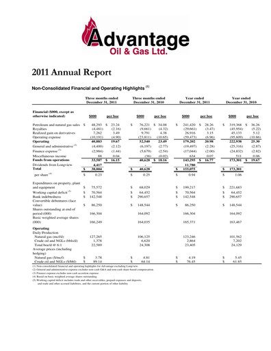 Thumbnail Advantage Energy Annual Report 2011