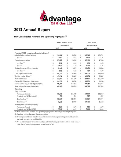 Thumbnail Advantage Energy Annual Report 2013