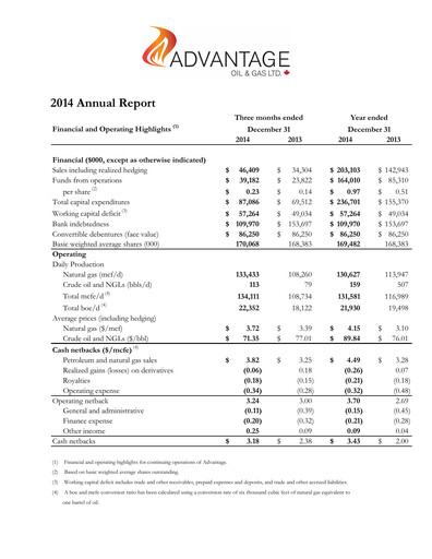 Thumbnail Advantage Energy Annual Report 2014