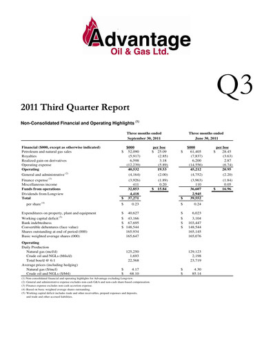 Thumbnail Advantage Energy Quarterly Report 2011-q3