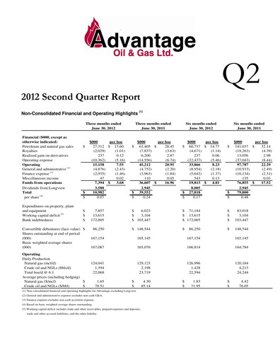 Thumbnail Advantage Energy Quarterly Report 2012-q2