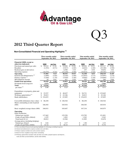 Thumbnail Advantage Energy Quarterly Report 2012-q3