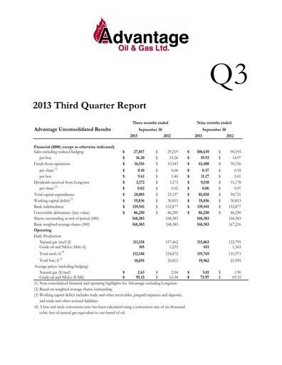 Thumbnail Advantage Energy Quarterly Report 2013-q3