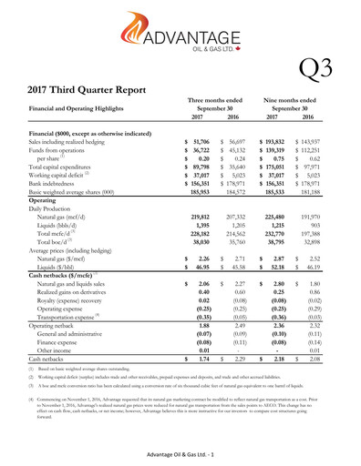 Miniature Advantage Energy Rapport trimestriel 2017-q3